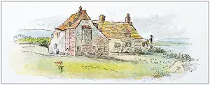 Antique illustration by Randolph Caldecott: rural house