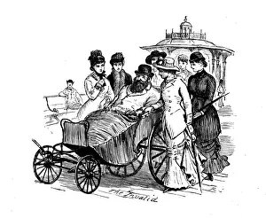 Antique illustration by Randolph Caldecott: Wheelchair