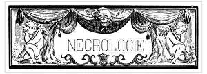 Antique illustration of rectangular frame with the French word necrologie