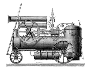 Antique illustration of scientific discoveries: Steam power