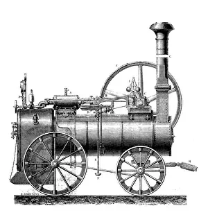 Antique illustration of scientific discoveries: Steam power
