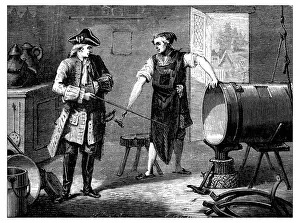 Work Tool Prints: Antique illustration of scientific discoveries: Steam power, Marquis de Jouffroy