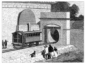 Antique illustration of scientific discoveries: Steam power locomotive subway