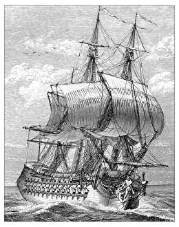 Industrial Ship Prints: Antique illustration of ship