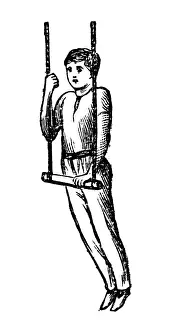 Routine Prints: Antique illustration of sports and exercises: Artistic Gymnastic Trapeze