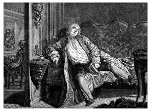 Antique illustration of tired man