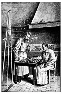Images Dated 1st July 2016: Antique illustration of veterinary surgery experiment on rabbit