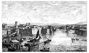 Antique illustration of view of the harbor of Marseilles (France)