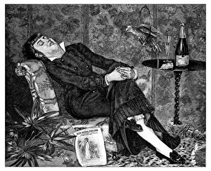 Images Dated 11th February 2016: Antique illustration of woman sleeping on her armchair