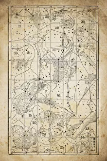 Images Dated 4th December 2015: Antique illustration on yellow aged paper: zodiac astrology constellations (series 10)