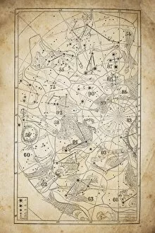 Images Dated 4th December 2015: Antique illustration on yellow aged paper: zodiac astrology constellations (series 7)