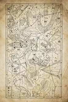 Images Dated 4th December 2015: Antique illustration on yellow aged paper: zodiac astrology constellations (series 5)