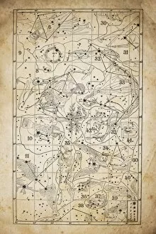 Images Dated 4th December 2015: Antique illustration on yellow aged paper: zodiac astrology constellations (series 2)