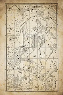 The Zodiac Prints: Antique illustration on yellow aged paper: zodiac astrology constellations (series 10)