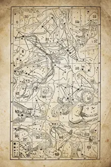Antique illustration on yellow aged paper: zodiac astrology constellations (series 3)