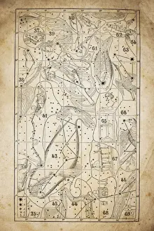 The Zodiac Prints: Antique illustration on yellow aged paper: zodiac astrology constellations (series 4)