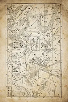 The Zodiac Prints: Antique illustration on yellow aged paper: zodiac astrology constellations (series 5)