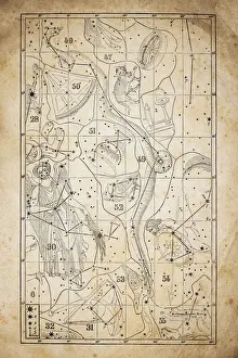 Medium Group Of Objects Prints: Antique illustration on yellow aged paper: zodiac astrology constellations (series 6)