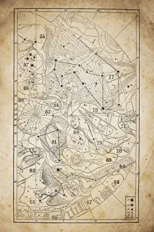 The Zodiac Prints: Antique illustration on yellow aged paper: zodiac astrology constellations (series 8)