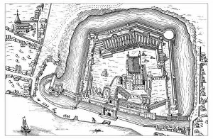 Images Dated 28th March 2018: Antique illustrations of England, Scotland and Ireland: Map of Tower of London