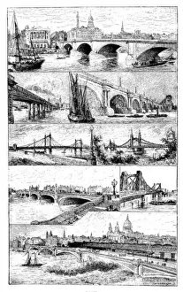 Prints of Antique illustrations of England, Scotland and Ireland: London bridges World Famous Bridges Prints: Antique illustrations of England, Scotland and Ireland: London bridges