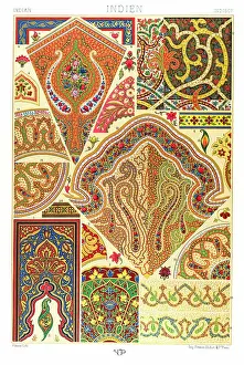 Prints of Polychromatic ornament Racinet, A. H. Sotheran and Co, London, 1877 Albert Charles Auguste Racinet Prints: Antique Indian pattern Manuscripts Decoration by Racinet - Lithograph