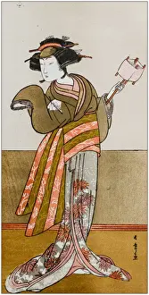 Japanese Art Illustrations Prints: Antique Japanese Illustration: Actor in the principal female part of the play Udamaki by Katsugawa Shunsho