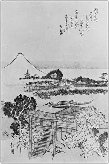 Japanese Art Illustrations Prints: Antique Japanese Illustration: Landscape by Hokkei