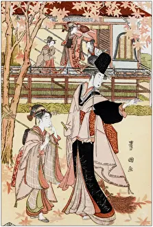 Japanese Art Illustrations Prints: Antique Japanese Illustration: Princess garden party by Utagawa Toyokuni