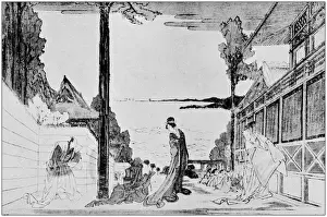 Antique Japanese Illustration: Scene from the play Chushingura by Kako (Hokusai)