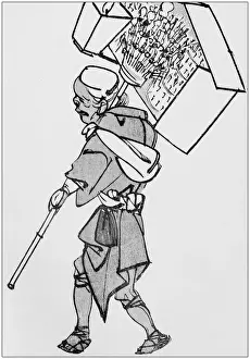 Japanese Art Illustrations Prints: Antique Japanese Illustration: Street vendor by Chinnen