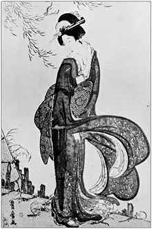 Japanese Art Illustrations Prints: Antique Japanese Illustration: Windy day by Toyohiro