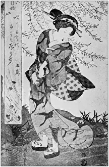 Japanese Art Illustrations Prints: Antique Japanese Illustration: Woman by Kuniyasu