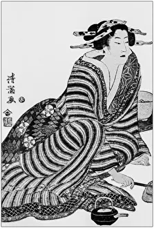 Japanese Art Illustrations Prints: Antique Japanese Illustration: Woman by Torii Kiyomitsu