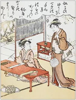 Japanese Art Illustrations Prints: Antique Japanese Illustration: Two women by Torii Kiyonaga