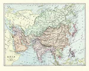 Images Dated 30th November 2018: Antique map of Asia, 1884, 19th Century