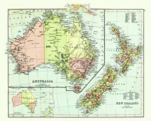 Images Dated 14th November 2018: Antique map of Australia, New Zealand, 1897, late 19th Century