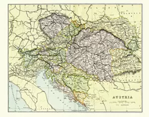 Hungary Collection: Antique Map of Austria Empire Late 19th Century