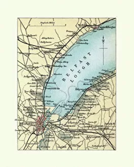 Antique Map of Belfast, Northern Ireland, 1890s, 19th Century