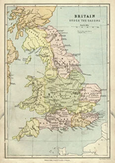 Medieval Gallery: Antique map of Britain under the Anglo Saxons
