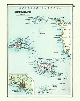 Images Dated 3rd June 2018: Antique map, Channel Island, Jersey, Guernsey, Alderney 19th Century