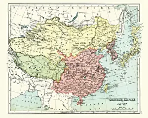 Antique map of Chinese Empire, Japan, 1897, late 19th Century
