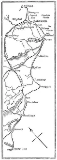Antique Map of the Cinque Ports, (French: Five Ports) - 19th Century