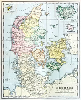 Images Dated 25th March 2014: Antique map of Denmark and Iceland
