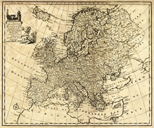 Denmark Collection: Antique Map of Europe 1744
