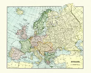 Images Dated 23rd April 2015: Antique Map of Europe 1880s