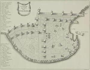 Antique map of fortified city of Ptolemaida