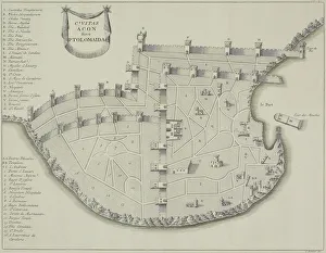 Images Dated 27th April 2006: Antique map of fortified city of Ptolemaida