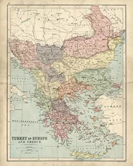 Images Dated 13th July 2017: Antique map of Greece and Turkey in Europe 19th Century
