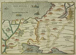 Antique map of holy land with Egypt and Israel